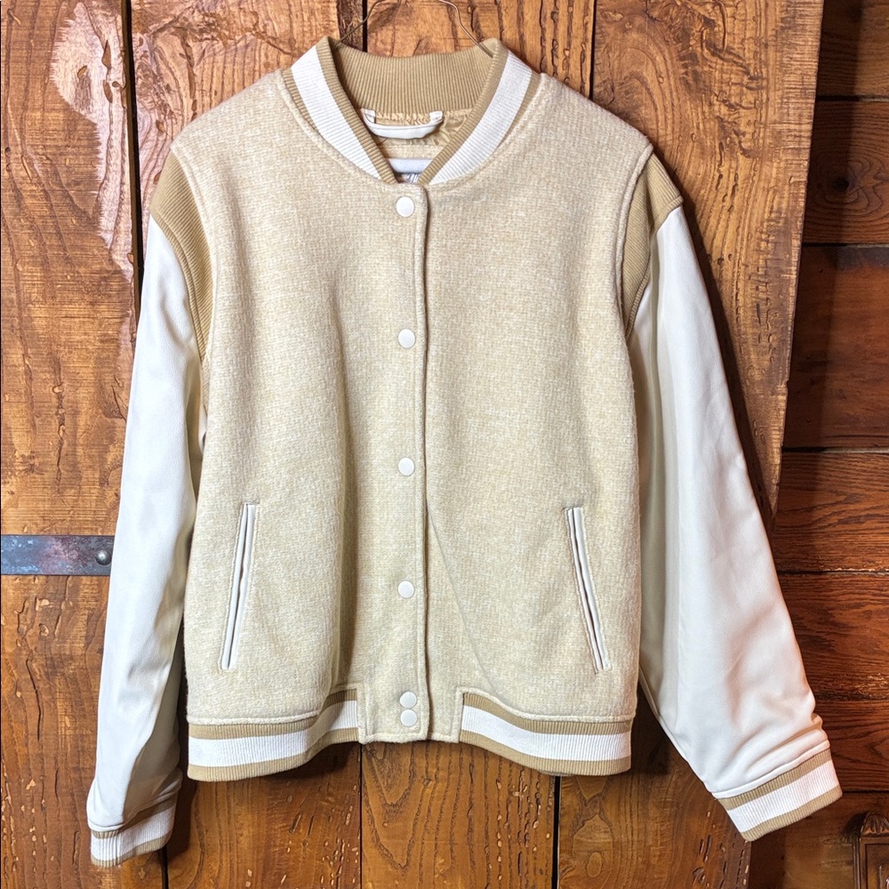 Universal Thread Beige and White Varsity Jacket